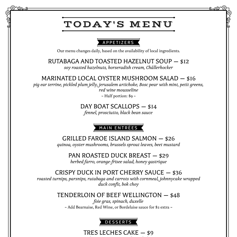 menu example