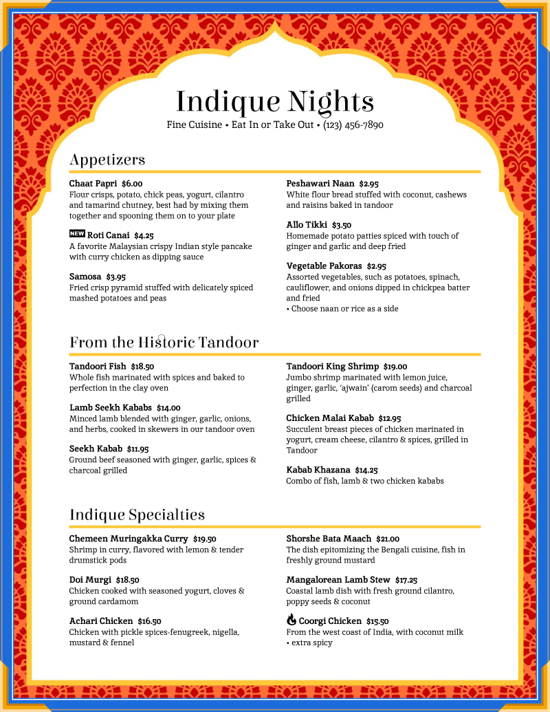 menu cover example
