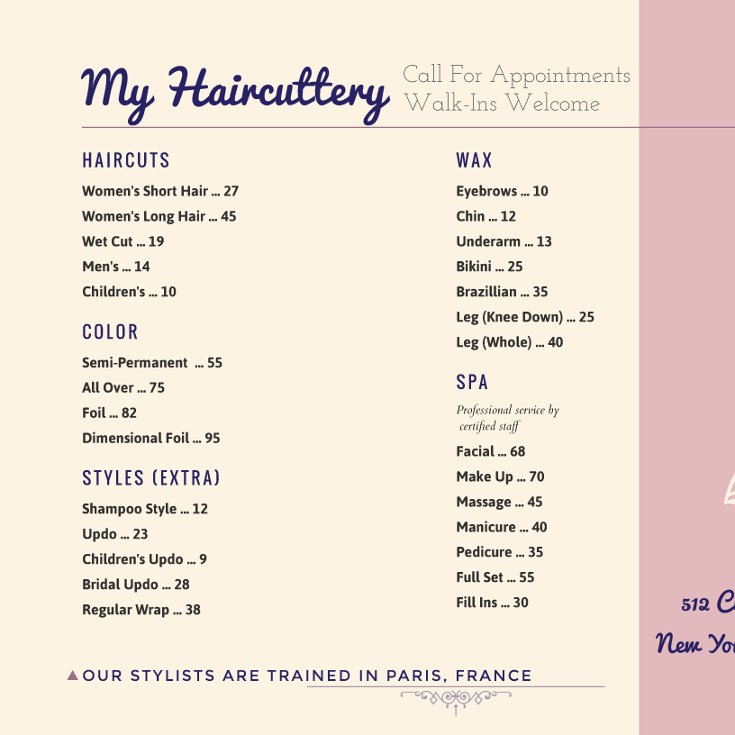 menu example