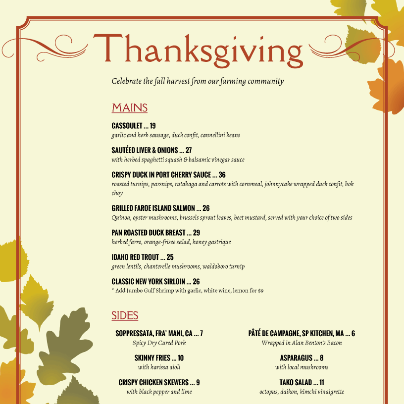 menu example